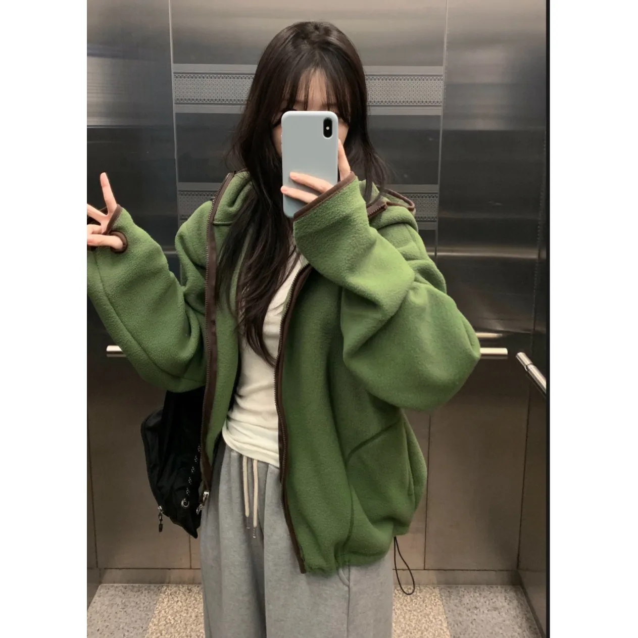 

Korean Sle Double-Sided Fce Hooded Jaet Versatile All-Match Ladies ort Outerwear Winter Season Casual Faion
