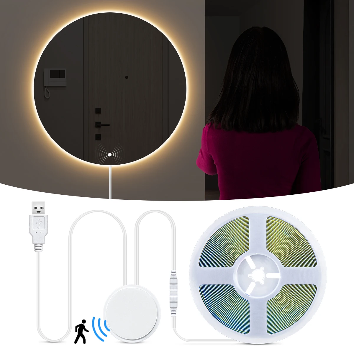 Penetrate Wooden Miorr Motion Sensor Switch COB LED Miorr Light Strip Super Bright Tape For DIY Bathroom Washroom Makeup Lights