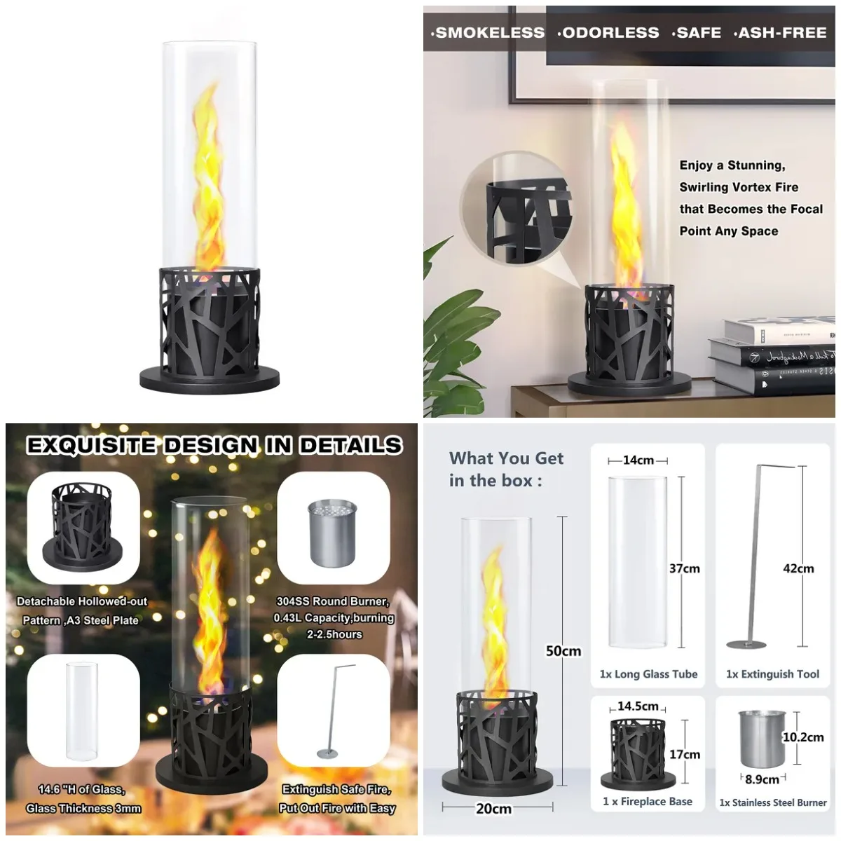 

Outdoor Indoor Freestanding Tornado Tabletop Fire Pit,150 Mins Burning