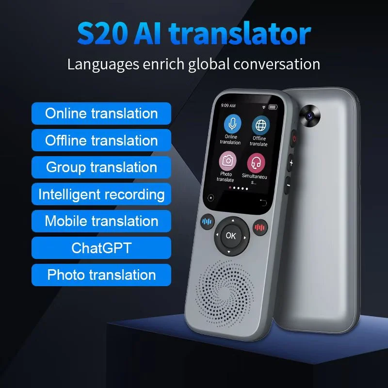 S20 AI Intelligent Translator Device, Suporta 138 Idiomas, ChatGPT, Gravação de Voz em Tempo Real, Text Translate Machine