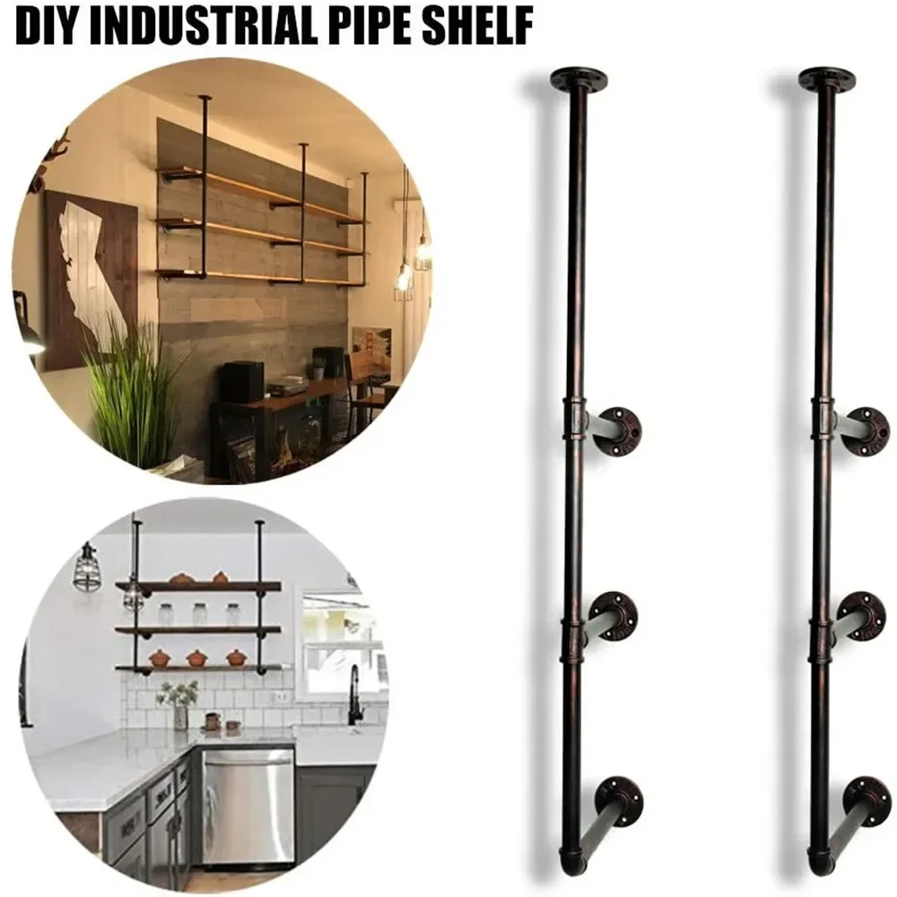 2pcs 5 Tier Shelf Black Iron Pipe DIY Pipe Shelves Industrial Furniture Wall Shelf Bracket Home Decor Hanging Storage Shelves