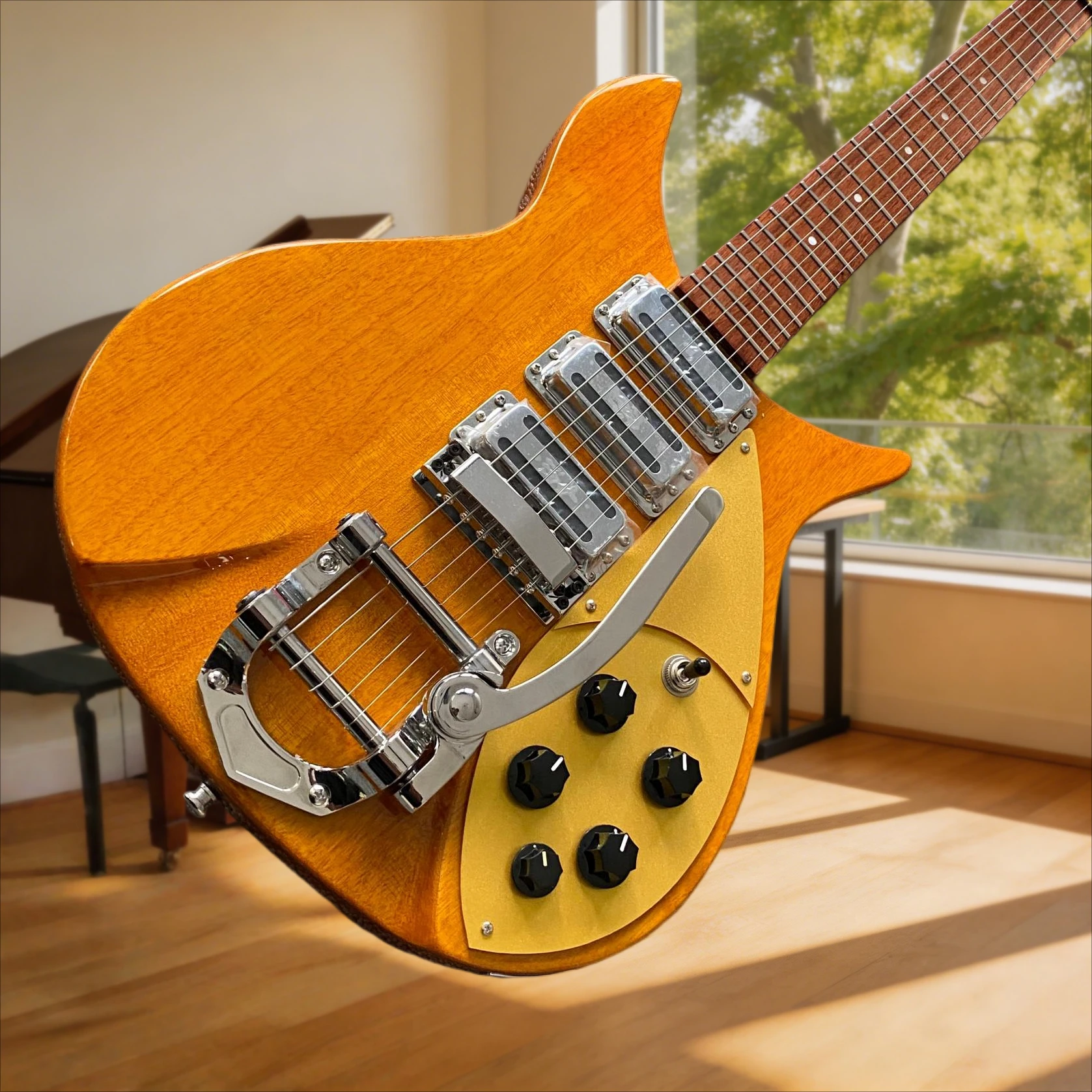 With Tremolo Arm Yellow 325 Electric Guitar 6 String HHH Pickup Half Hollow High-End Enhanced Version Handcrafted Free Shipping