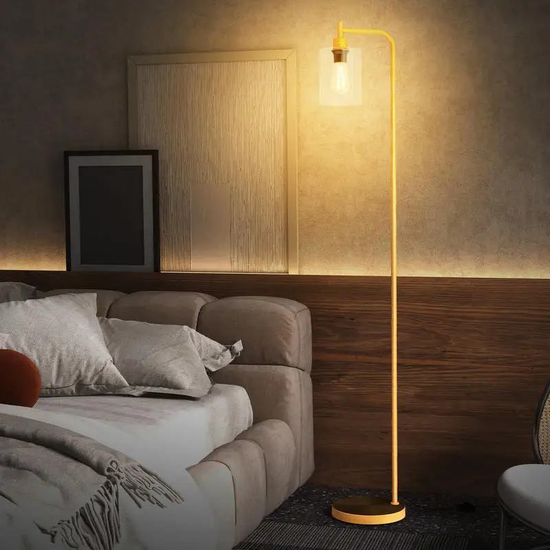 

Modern Floor Lamp with Hanging Glass Lampshade and Foot Switch-Golden
