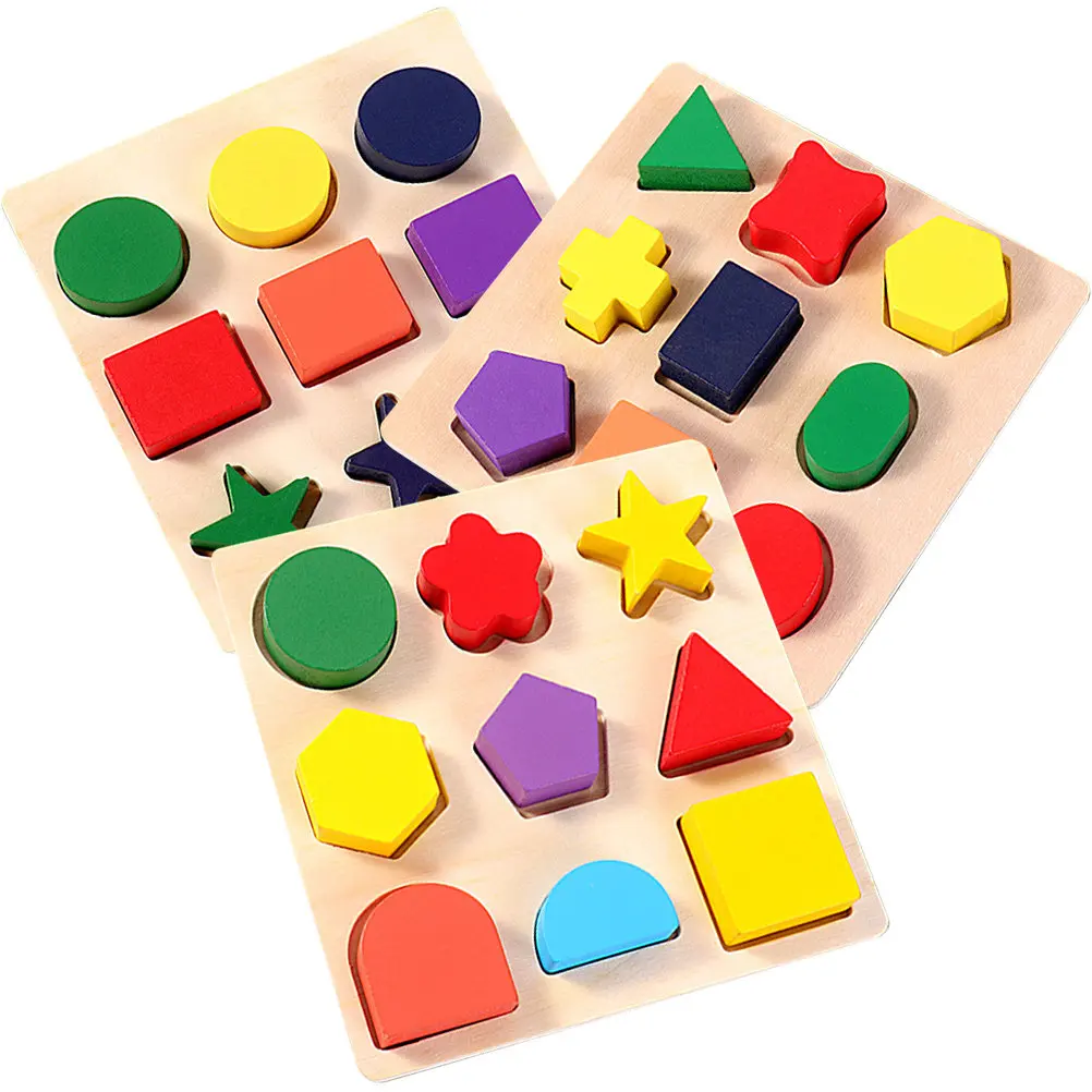

3Pcs Wooden Puzzle Shape Sorter Educational Block for Early Learning Development Toddler Fine Motor Skill Training Recognition