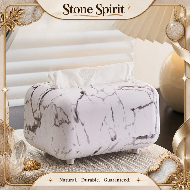 【Natural】Creative Light Luxury Marble Pattern Tissue Box for Living Room Desktop Napkin Storage