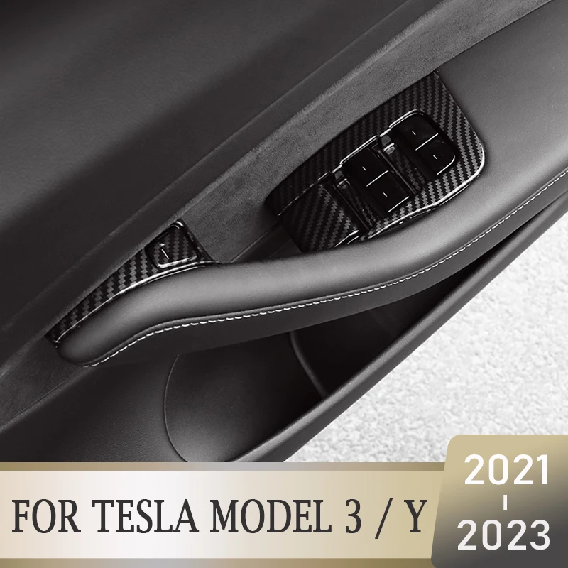 

For Tesla Model3 Model 3 Y 2021 2022 2023 Car Window Glass Lift Switch Button Cover Door Armrest Panel Trim Stickers Accessories