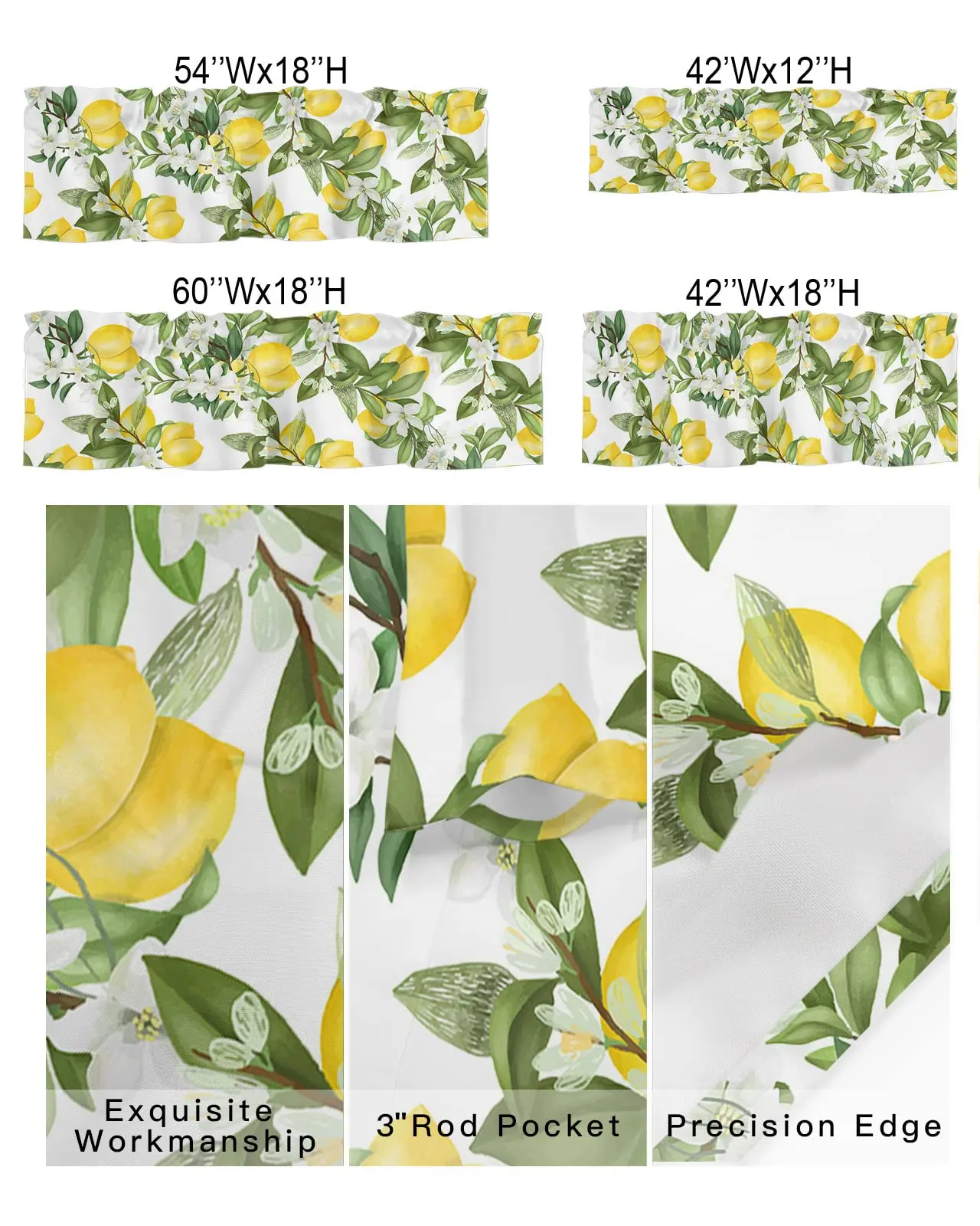 Summer Lemon Flower Window Valance,Farm Fruit Green Leaf Short Curtain Toppers Window Treatment for Bedroom Bathroom