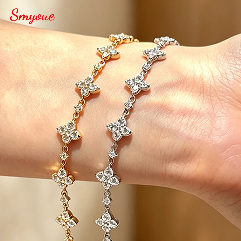 Smyoue Full Diamond Moissanite Bracelets for Women Sparkling Girls Luxury Chains 100% 925 Sterling Silver Jewelry Plated 14K