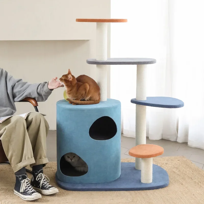 Heißer Verkauf geometrischer Katzen kletter rahmen Holzplatte und Polyester Kratz baumhaus für den Haushalt