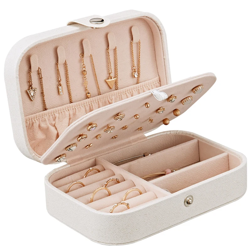 

Double-Layer Portable Jewelry Box Jewelry Organizer Display Travel Jewelry Case Storage Boxes Button Leather Storage Packaging