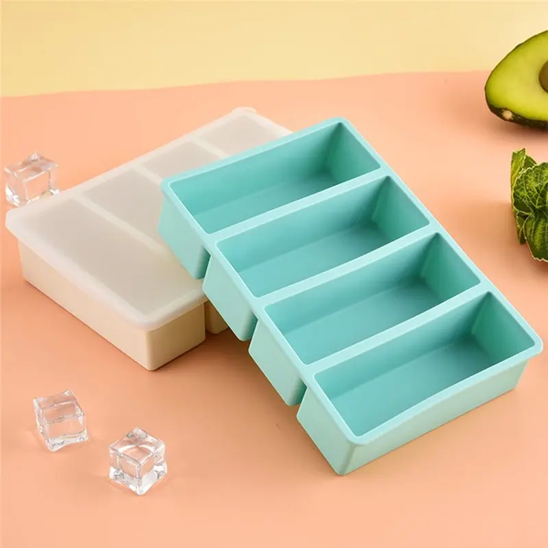 ABRU-4Pack 4Cavity Silicone Long Ice Cube Tray With Lid - Eco-Friendly Ice Stick Maker For Popsicles