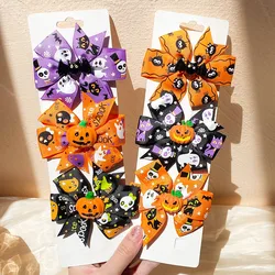 10Pcs/Set Halloween Decoration Bows Hair Clips For Kids Girls Ghost Pumpkin Pinwheel Hairpin Headwear Baby Hair Accessories Gift