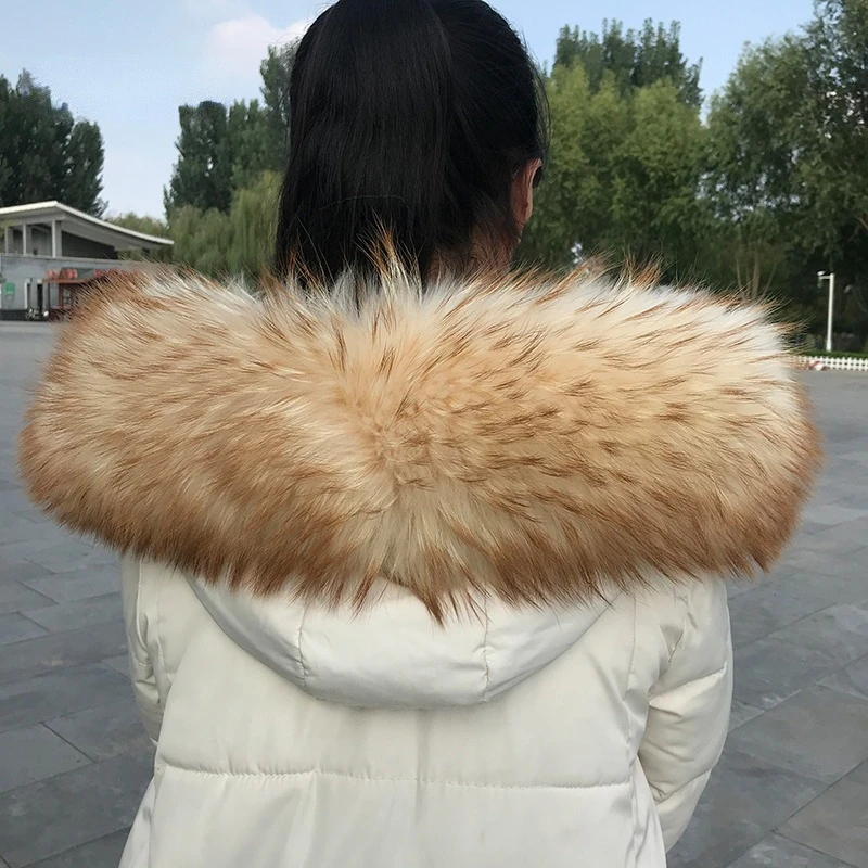 100% Real Fur Collar Luxury Warm Natural Raccoon Fur Scarf Women Genuine Fur Collar Scarves Large Fur Shawl Male Jacket Coat