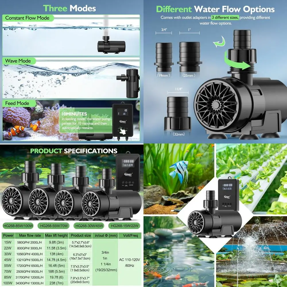 

100W Submersible Water Pump with Controller, 3430GPH, Suitable for Fish Tank, Pond, Aquarium