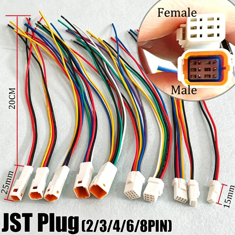 1PCS Waterproof JST JWPF Connector 2P 3P 4P 6P 8P Male And Female Plug Socket 0.3m ² Wire Harness 02t/02r/03t/03r With 20CM Wire