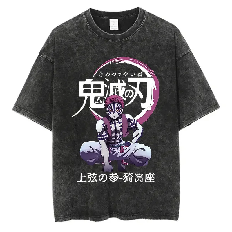 Novo harajuku oversized anime gráfico t camisa das mulheres dos homens demônio slayer vintage lavado manga curta camiseta verão casual topo streetwear