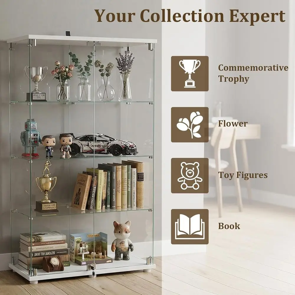 Tempered Glass Display Cabinet, 4-Tier Curio Cabinet with Glass Doand Lock, Glass Display Case or Collectibles, or Living Room, view 3