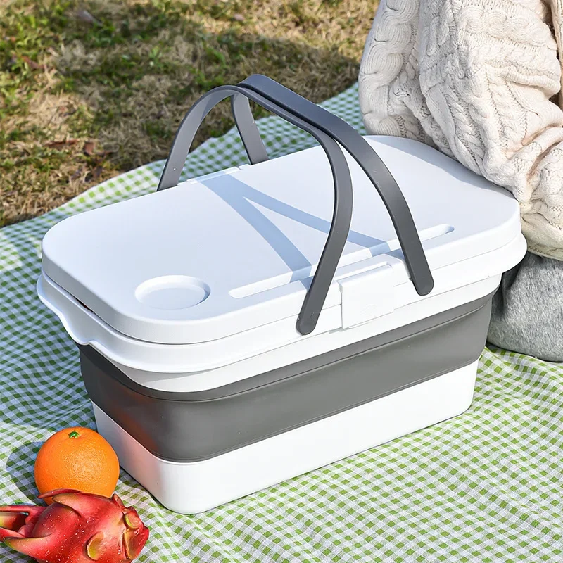 Picnic Basket With Lid Plastic Storage Container Multipurpose Organizer Basket Fruit Kitchen Baskets Home Organization Garden