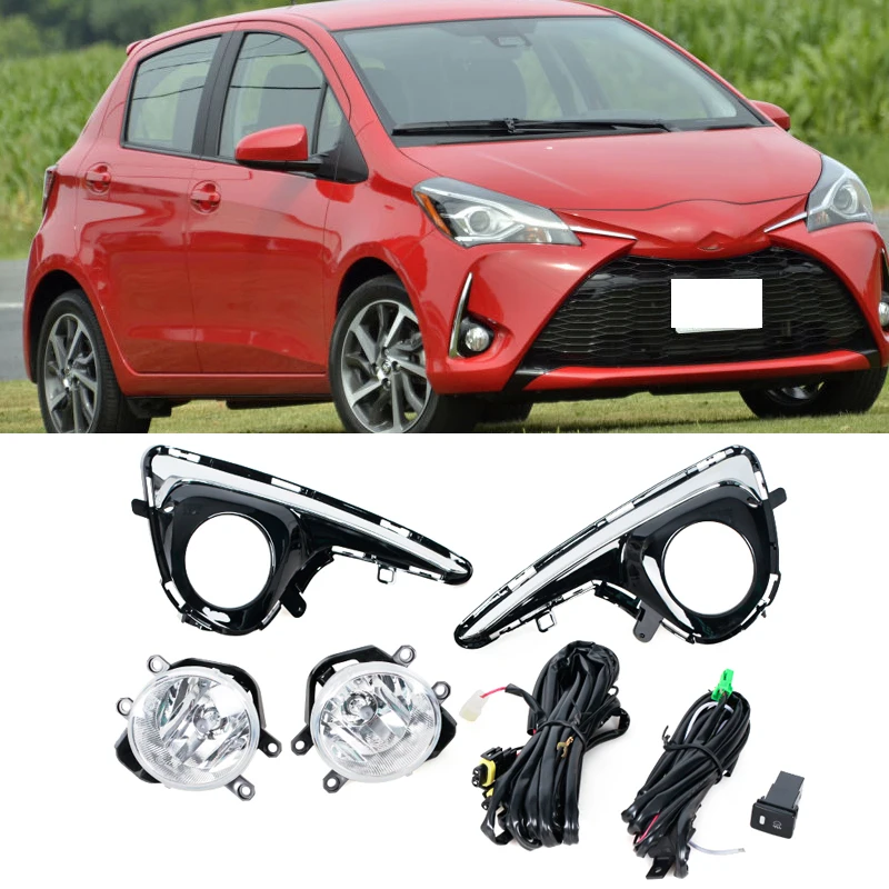 Car Front Bumper Fog Lamp For Toyota Yaris Vitz 2018-2020 U.S. DRL Daytime Running Light Fog Light Frame Cover White Chrome Trim