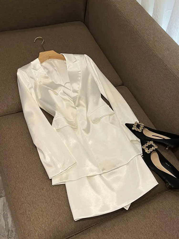 

Ele Simple Strapl Dr Acetate Satin Suit Jaet Two-Piece Set Women's Faionable Ensemble Commute Sle Universal Fit