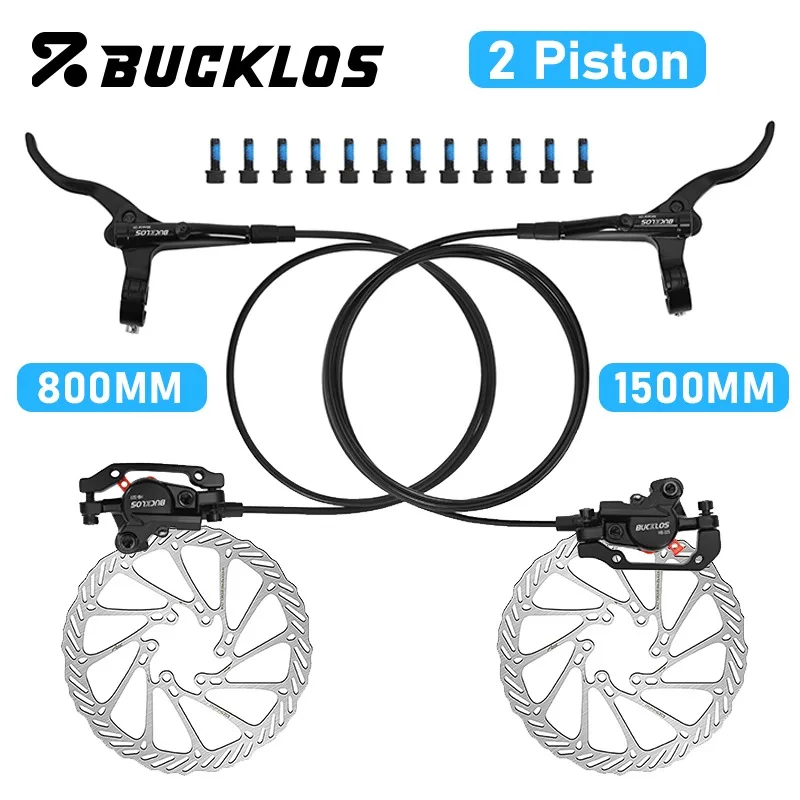 

Комплект гидравлических дисковых тормозов BUCKLOS для велосипедов с ротором 160 мм, гидравлические дисковые тормоза для MTB, 2-поршневые велосипедные суппорты, комплект дисковых тормозов 800/1500 мм