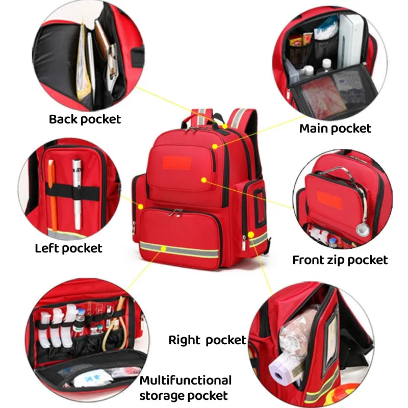 Mochila de primeiros socorros de grande capacidade Mochilas de resgate de emergência Armazenamento ao ar livre, Kit médico Essentials, Camping