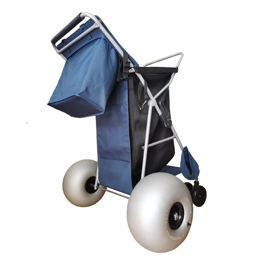 

Beach Cart with 13'' Balloon Wheels (Holds 4 Folding Chairs, Pump Included) Collapsible Buggy with Big Wheels for Sand
