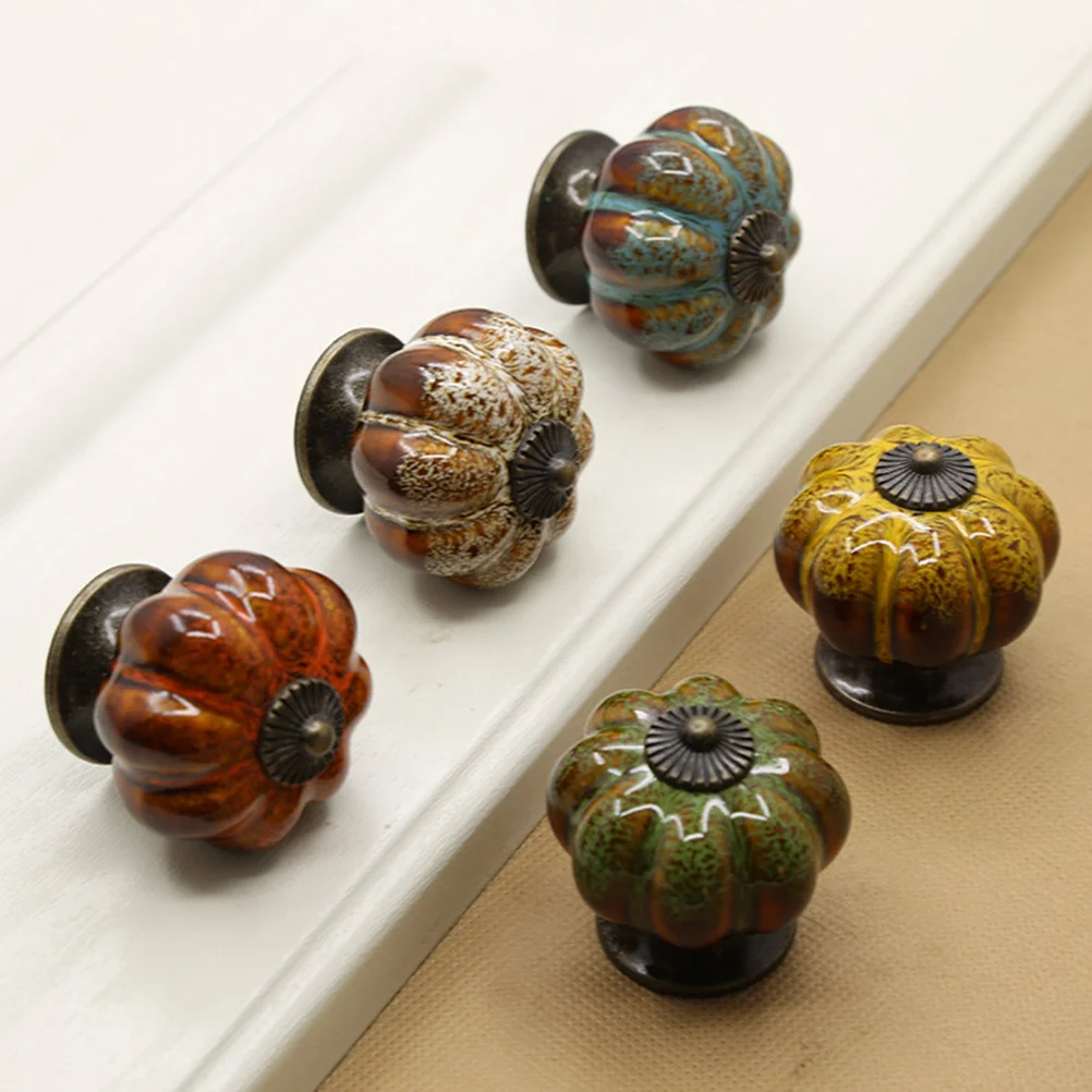 

6Pcs Durable Pumpkin Ceramic Drawer Knobs Pull Cabinet Handles for Wardrobe Chest Furniture Cupboard Door Cabinet Knob