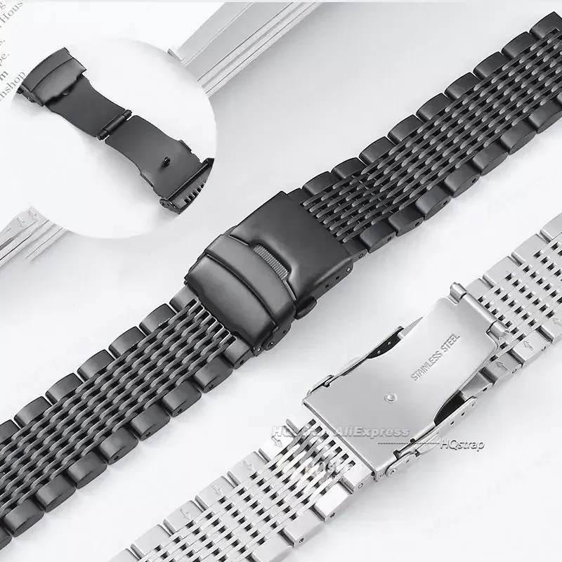 Solid Steel Strap 18mm 20mm 22mm 24mm for Seiko Watch Band for Water Ghost Bracelet Double Press Folding Buckle Wristband Luxury