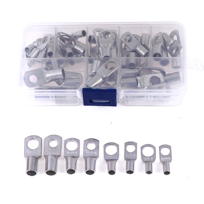 

60pcs Silver Tin Plated Copper Boxed Ring Cable Terminal Set For Battery Wire And Cable