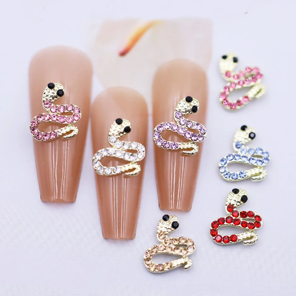 

10Pcs Gold/Silver Snake Nail Charms 3D Metal Full Diamond Snake Nail Art Rhinestones Manicure Jewelry For DIY Luxury Accessories