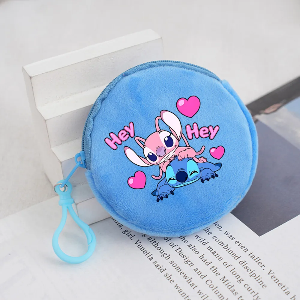 New Disney Lilo & Stitch Round Coin Purse Cartoon 5 Color Plush Wallet for Women Portable Cute Lipstick Storage Bag Girls Gifts