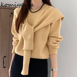 Long Sleeve Ropa Mujer 2024 Woman Sweater Round Neck Roupas Feminina Autumn Vintage Niche Tops Simple Outerwears with Capes