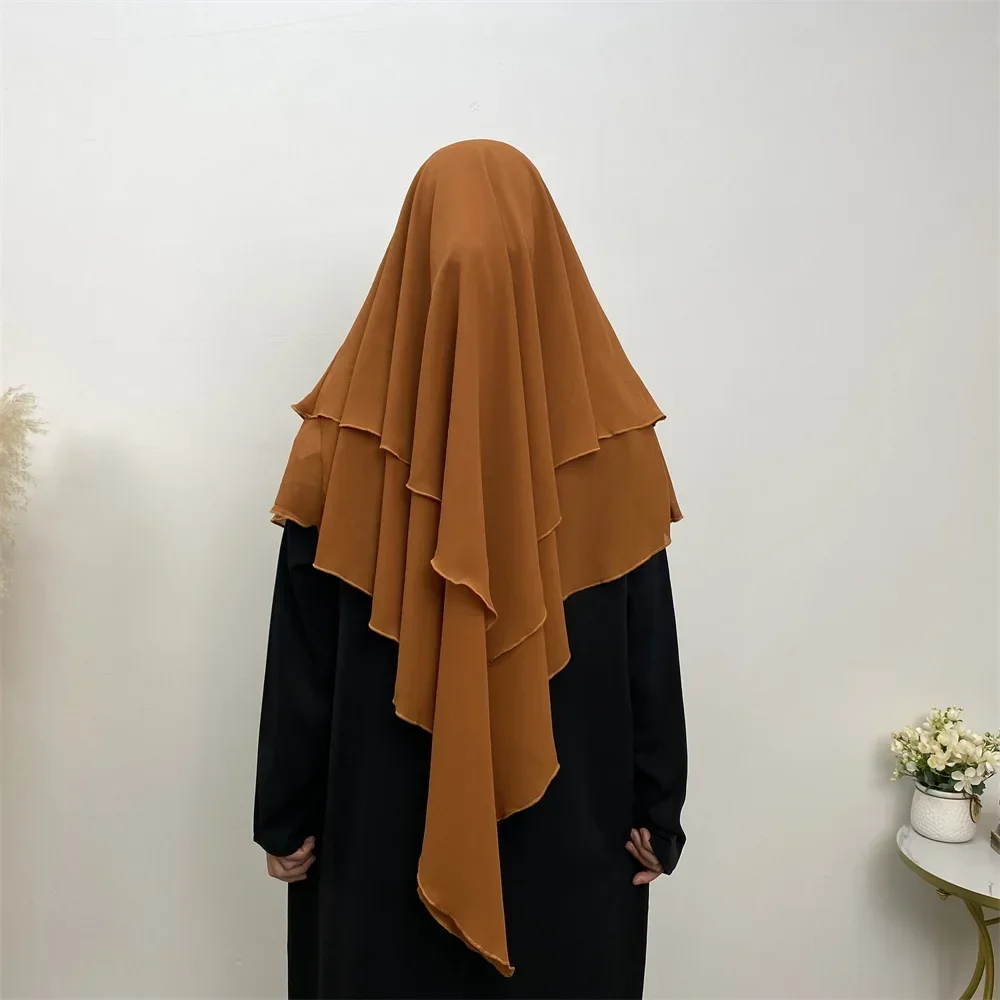 Ramadan Eid Hijab for Women Long Khimar 2 Layer Sleeveless Tops Abaya Muslim Headscarf Islamic Clothing Chiffon Hijabs Musulmans