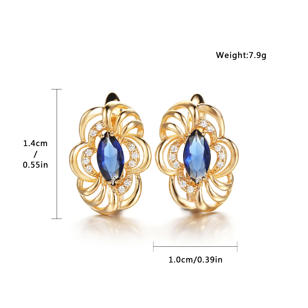 Hot Sale Vintage Flower-Shaped Gemstone Earrings Cubic Zirconia Clip-On Earrings 18k Gold Women's Fashionable Jewelry Gift