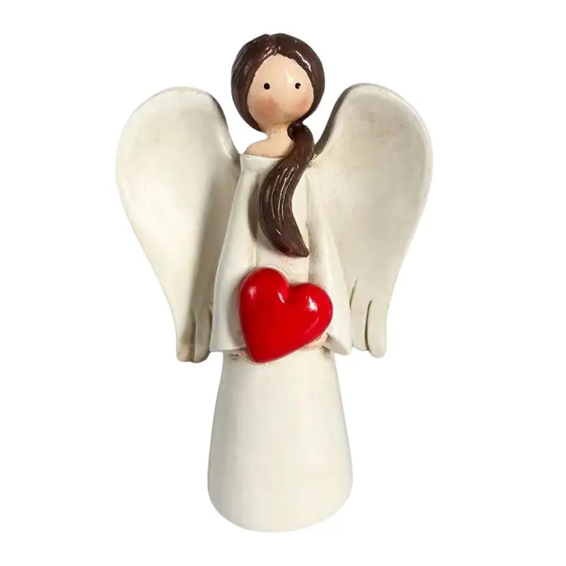 Angel Garden Ornaments Resin Praying Angel Sculpture With Heart Hand Craved Praying Angel Sculpture Figurine For Bookshelf