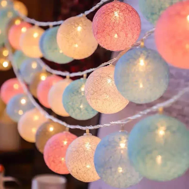 Guirlande de boules de coton à 20 LED, guirlande lumineuse féerique de noël pour vacances en plein air, mariage, fête de noël, décoration de la maison