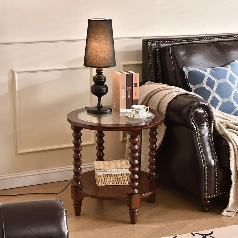 

Средневековый журнальный столик из цельного дерева, спальня, гостиная у стены, диван, французское хранилище в стиле ретро, небольшой круглый столик