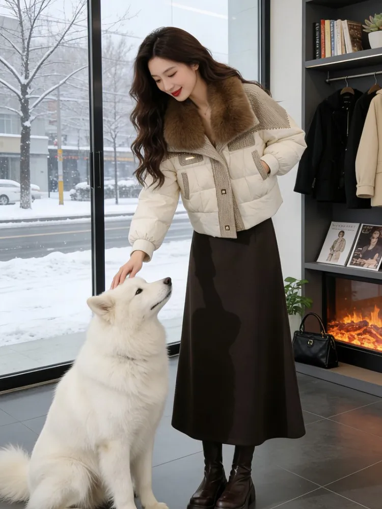 Abrigo de invierno acolchado grueso para mujer con cuello de piel, estilo coreano, corte holgado, de algodón, cálido, tipo plumífero, ropa de abrigo.