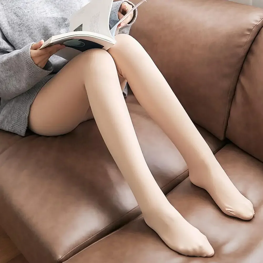 Plush Thick Faux Nylon Tights Unitard High-Rise Nude Women\'s Footed Leggings 2024 Latest Cozy All-in-One Hosiery Warm Legwear