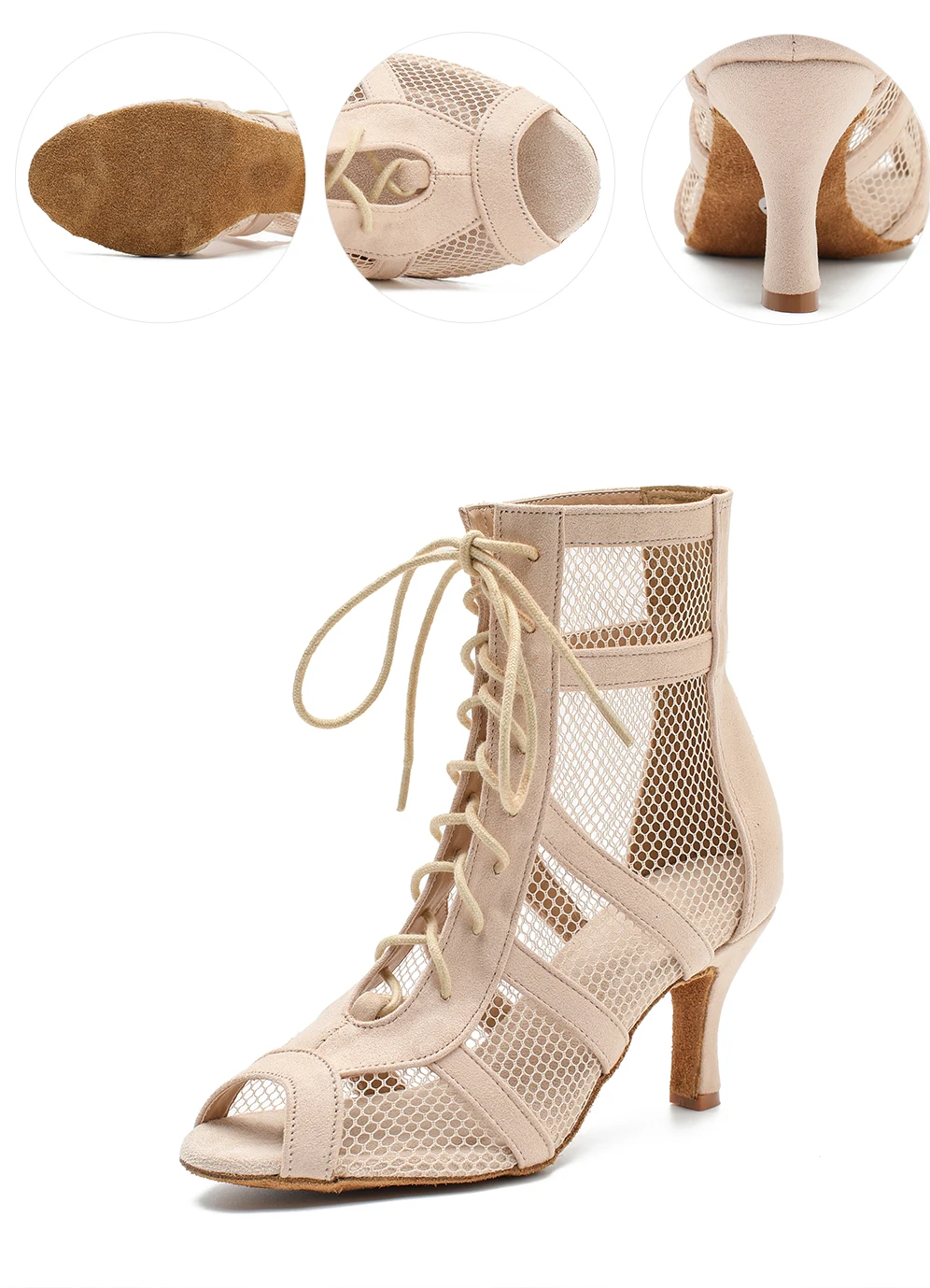 Rote Damen High-Top-Latin-Tanzschuhe, Ballroom-, Pole- und Jazz-Tanzstiefel, weiche Sohlen, Damen-Tango-/Salsa-Mesh-Tanzschuhe mit hohen Absätzen – Detail 11
