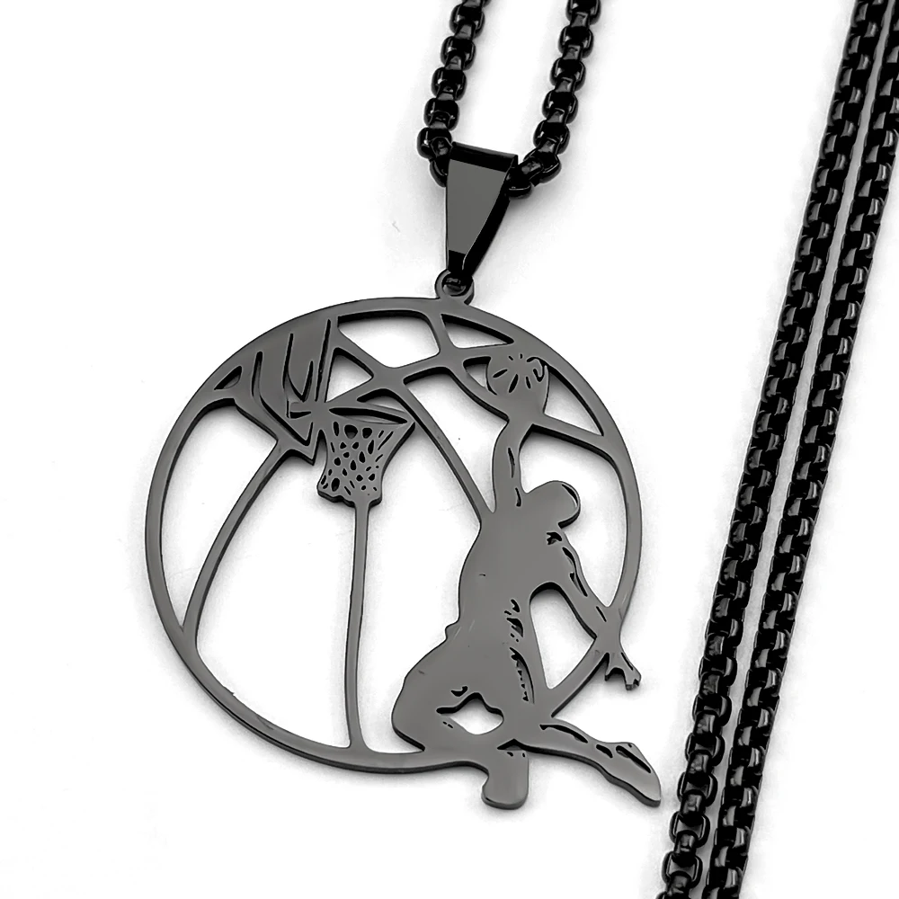 Slam Dunker Basketball-Anhänger-Halskette für Damen und Herren, Edelstahl, silberfarben, Sport-Stil, männliche Straßenkette, Schmuck, Geschenke – Detail 6