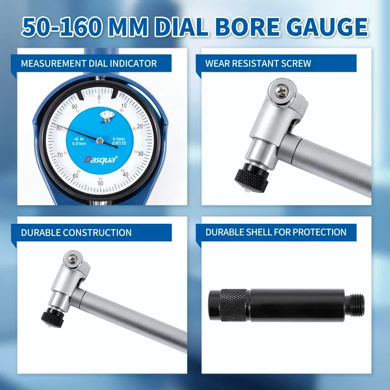 Precision 50-160mm Rotating Dial With Interchangeable Anvil For Engine Deep Bore Cylinder Measurements