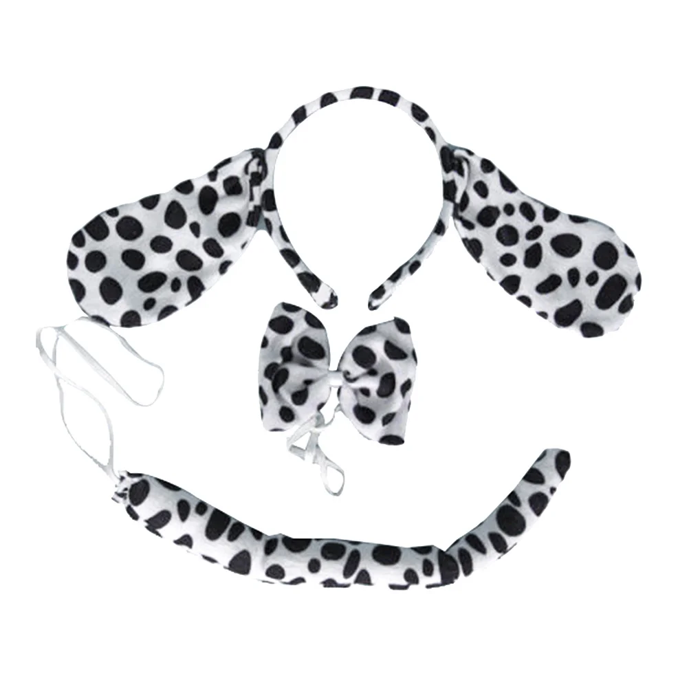 Zestaw 2 szt. opasek na głowę, akcesoria do kostiumu psa dla dorosłych, 3 w 1, uszy do cosplayu, opaska, muszka, ogon, wzór w kropki, gotowe do Halloweenu