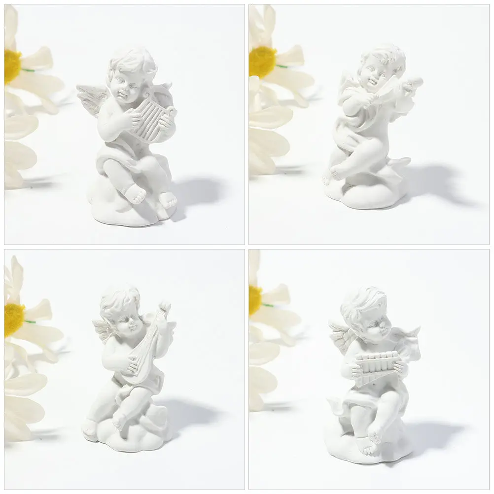 

4Pcs Resin Angel Statue Exquisite Home Craft for Office Desk Potted Plants Decor Angel Ornament Rainbow Baby Gift Idea