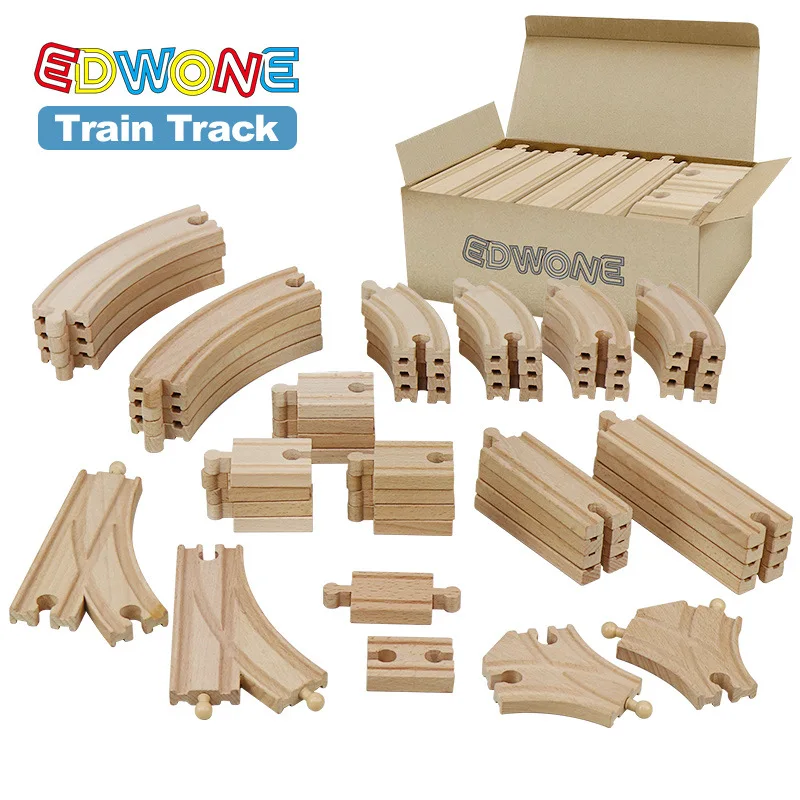 60PCS/Set Wooden Track Railway Toys Beech Wooden Train Track Accessories fit for Brand Tracks Educational Toys for Children Gift