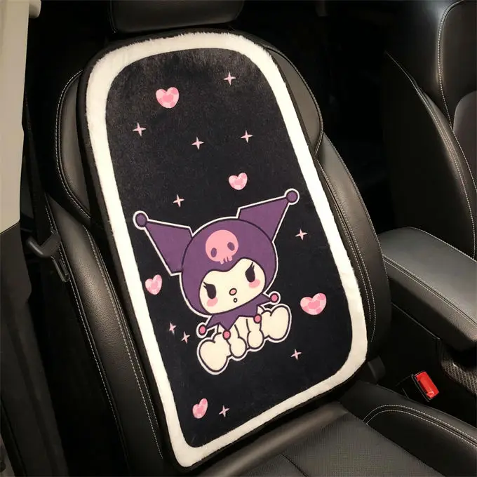 Sanrio Kuromi Cartoon Car Seat Cushion Pillow Steering Wheel Cover Kawaii Auto Supplies Kawaii Car Interior Accessories Gifts