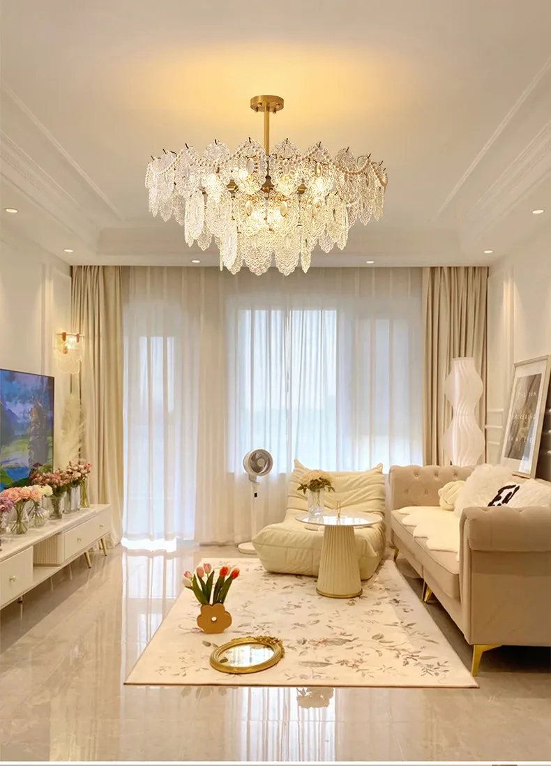 Luxury Glass Pendant Lamp French-Style Modern Minimalist Cream 2026 New Model for Living Room Dining Room Bedroom Fixtures