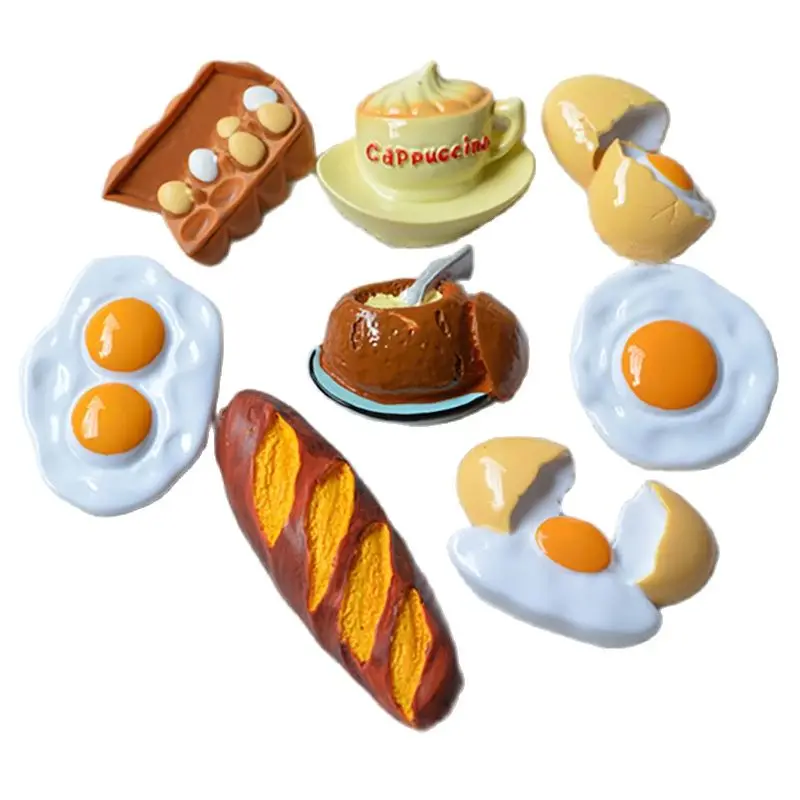 1Pc Resin Food Fridge Magnets 3D Simulation Eggs Bread Refrigerator Magnetic Stickers Cute Coffee Cup Fridge Sticker Decoration