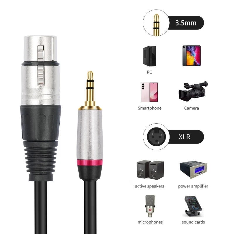 3.5mm to 3Pin XLRs Cable, 1/8inch Stereo to 3Pin XLRs Female Cord Adapter Connectors, Balanced XLRs to 3.5mm Cable